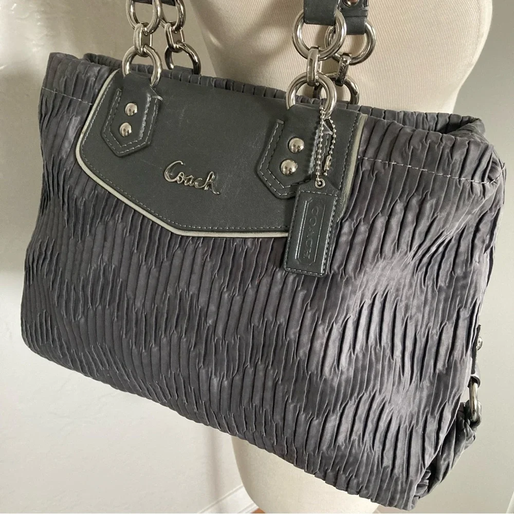 Coach Ashley Gray Gathered Satin Hobo Carryall